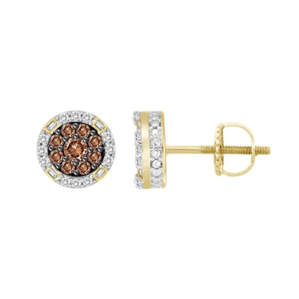 LADIES EARRINGS 0.50CT ROUND/BAGUETTE DIAMOND 10K YELLOW GOLD