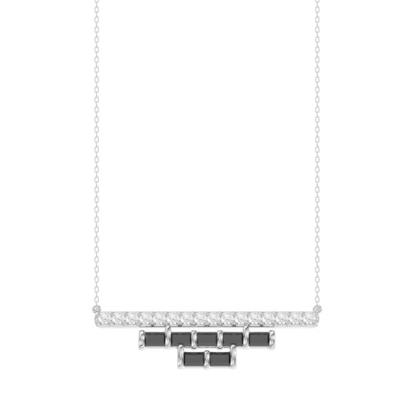 LADIES NECKLACE 0.50CT ROUND/BLACK/BAGUETTE DIAMOND 14K WHITE GOLD