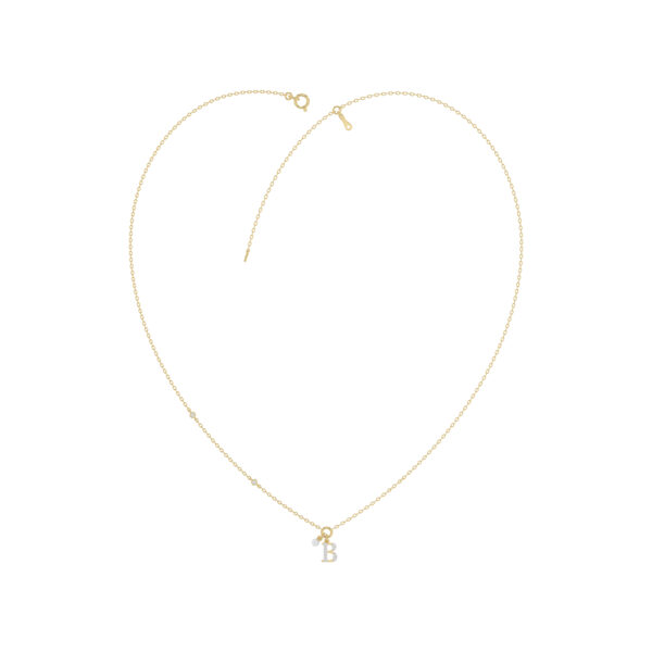 10K Yellow Gold 0.10CT Ruby & Round Diamond Letter “B” Pearl Necklace For Women