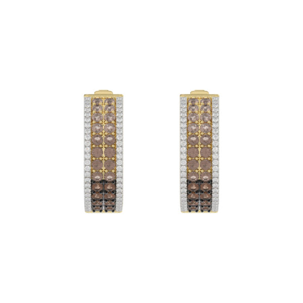 LADIES HOOPS EARRING 1.50CT ROUND/ROUND DARK BROWN DIAMOND 14K YELLOW GOLD