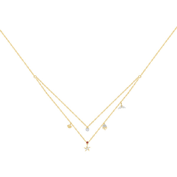 10K Yellow Gold Ladies 0.16CT Round Diamond Pearl Necklace Elegant Diamond & Pearl Jewelry