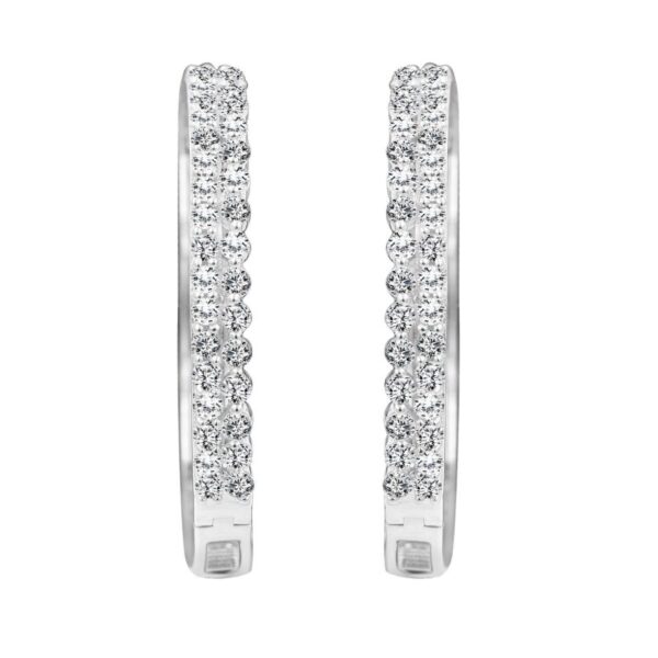 LADIES HOOP EARRINGS 2.00CT ROUND DIAMOND 14K WHITE GOLD