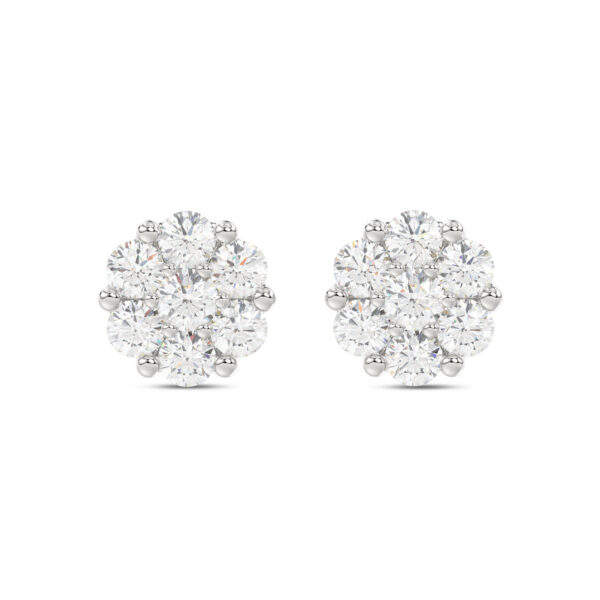 LADIES FLOWER EARRINGS 0.15CT ROUND DIAMOND 10K WHITE GOLD
