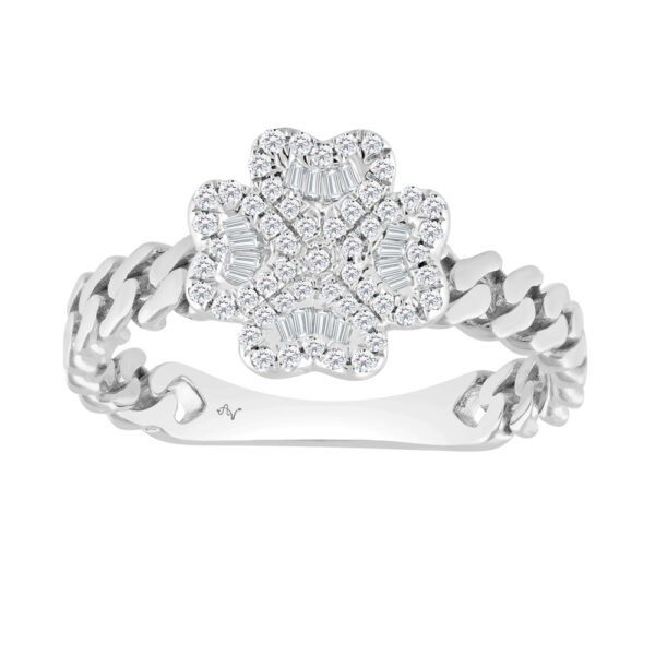 LADIES RING 0.25CT ROUND/BAGUETTE DIAMOND 14K WHITE GOLD