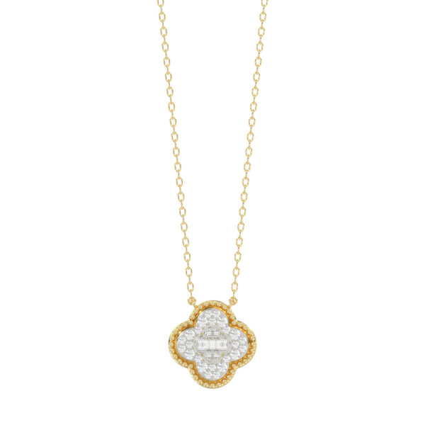 LADIES PENDANT 0.25CT ROUND/BAGUETTE DIAMOND 10K YELLOW GOLD
