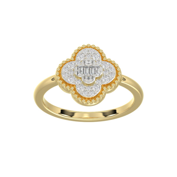 LADIES RING 0.25CT ROUND/BAGUETTE DIAMOND 10K YELLOW GOLD