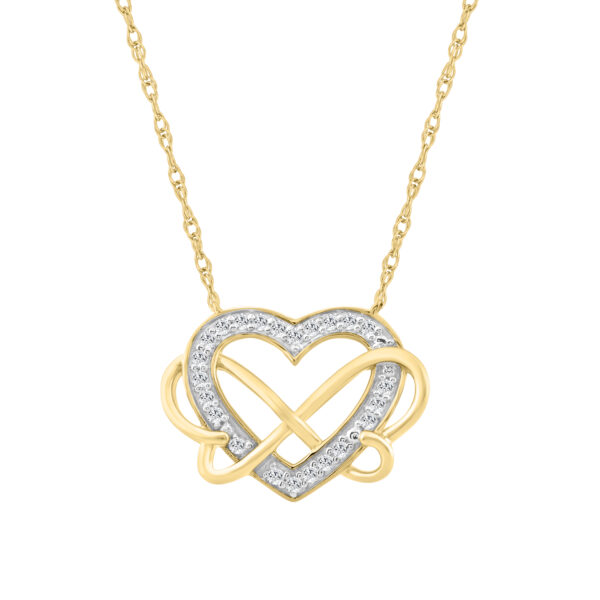 10K YELLOW GOLD LADIES INFINITY HEART PENDANT 0.15CT ROUND DIAMOND, INCLUDES CHAIN