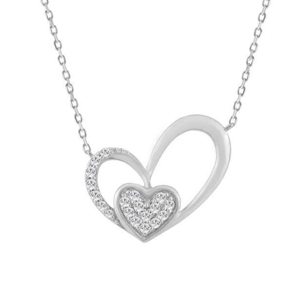 10K WHITE GOLD DOUBLE HEART DIAMOND PENDANT WITH CHAIN  0.15CT ROUND DIAMOND LADIES JEWELRY