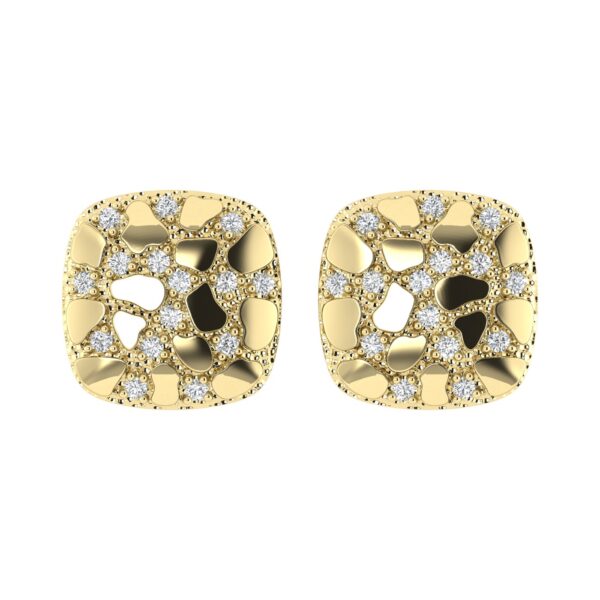 “Ladies Nugget-Fashion Earrings 0.15Ct Round Diamond 10K Yellow Gold – Elegant Women’S Fashion Jewelry Gift