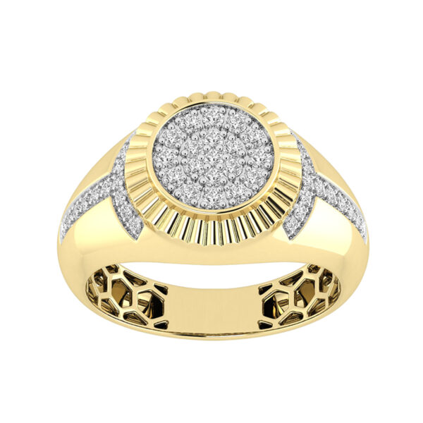 Men’S 10K Yellow Gold Diamond Ring – 0.50Ct Round Cluster Diamond, Stylish Men’S Wedding & Fashion Ring