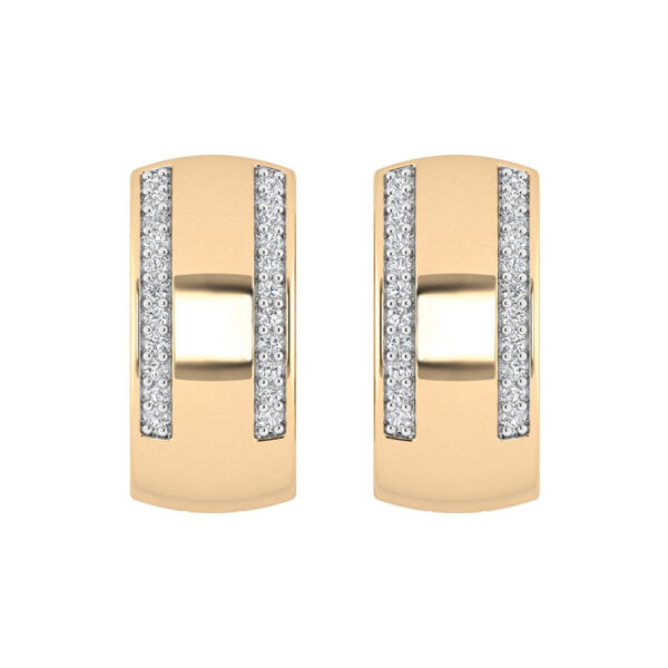 LADIES HOOPS EARRINGS 0.13CT ROUND DIAMOND 10K YELLOW GOLD