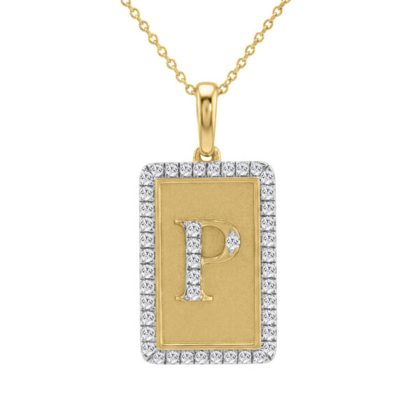 10K Yellow Gold letter 'P' Fashion Pendant With Chain - 0.20 CT Round Diamond Ladies Jewelry Gift