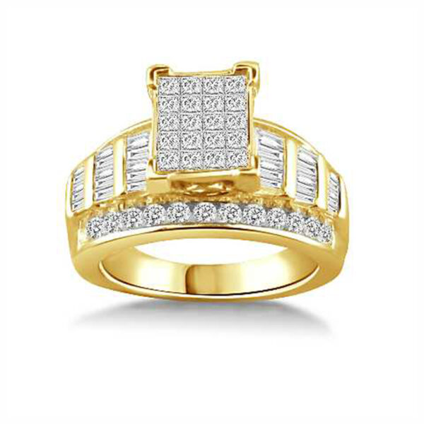 LADIES RING 1.50CT ROUND/PRINCESS/BAGUETTE DIAMOND 10K YELLOW GOLD