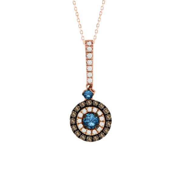 LADIES PENDANT 0.50CT BLUE SAPPHIRE ROUND/DARK BROWN DIAMOND 14K ROSE GOLD