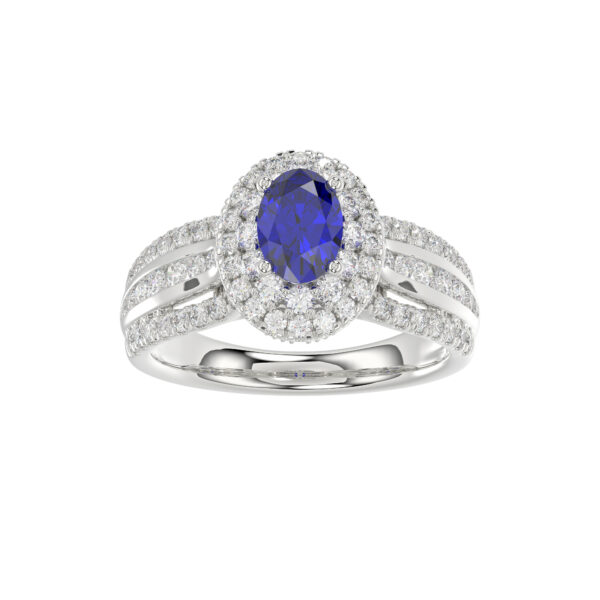 LADIES RING 1.65CT ROUND/BLUE SAPPHIRE OVAL DIAMOND 14K WHITE GOLD (CENTER STONE 0.94CT BLUE SAPPHIRE OVAL DIAMOND)