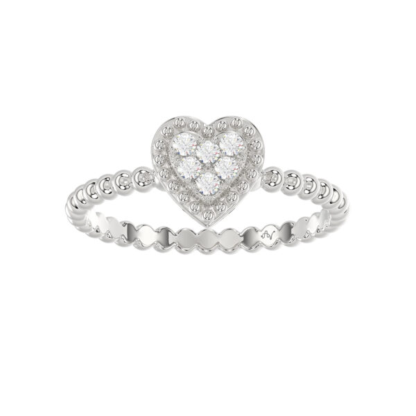 Ladies Halo Ring 0.10Ct Heart Shape Round Diamond Sterling Silver White